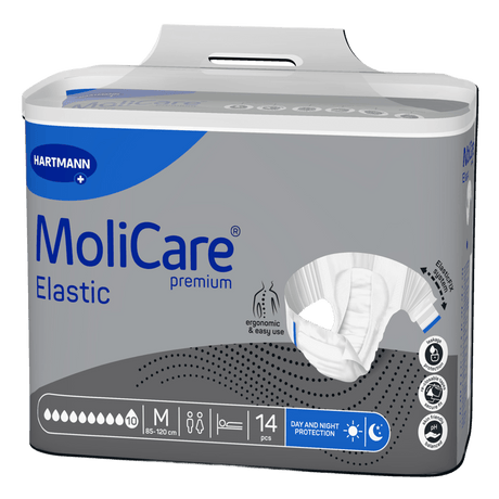 Présentation du produit MoliCare Premium Elastic (10 gouttes) M avec le packaging
