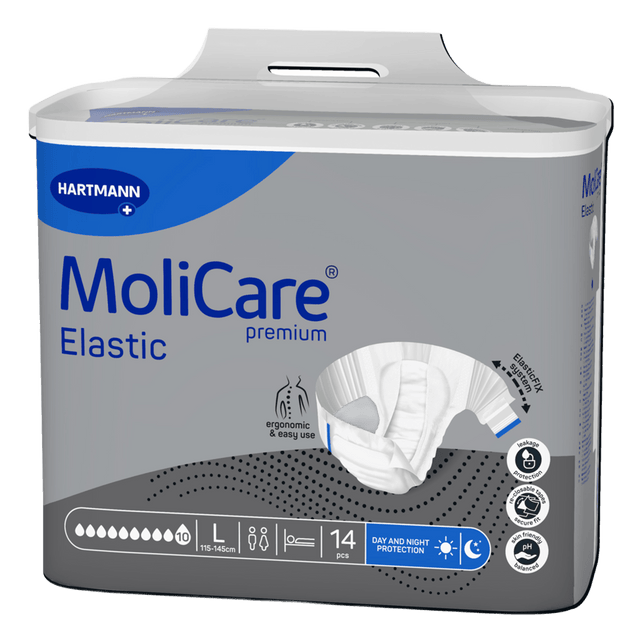 Présentation du produit MoliCare Premium Elastic (10 gouttes) L avec le packaging
