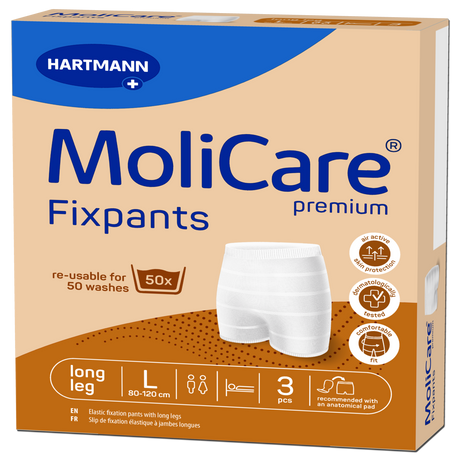 Présentation du produit Slips de maintien Molicare Fixpants L avec le packaging