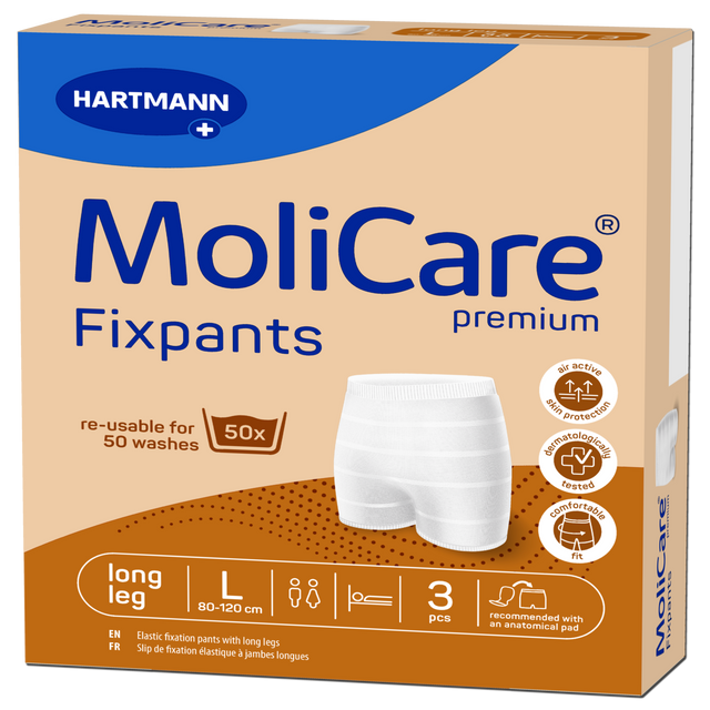Présentation du produit Slips de maintien Molicare Fixpants L avec le packaging