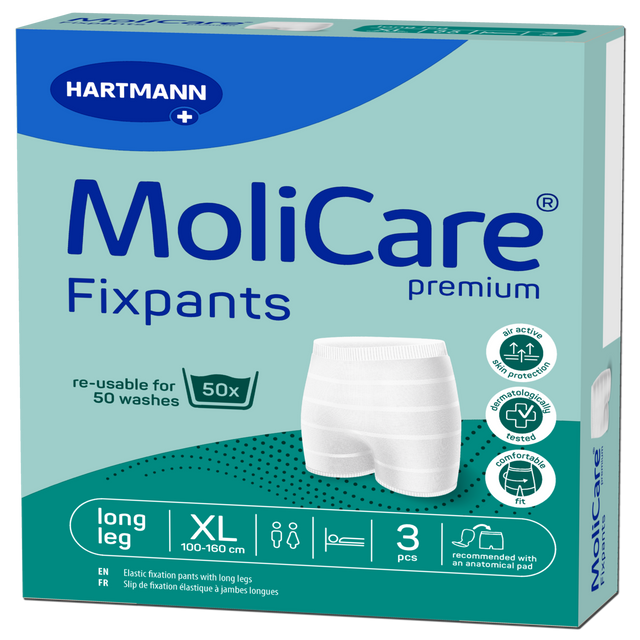 Présentation du produit Slips de maintien Molicare Fixpants XL avec le packaging